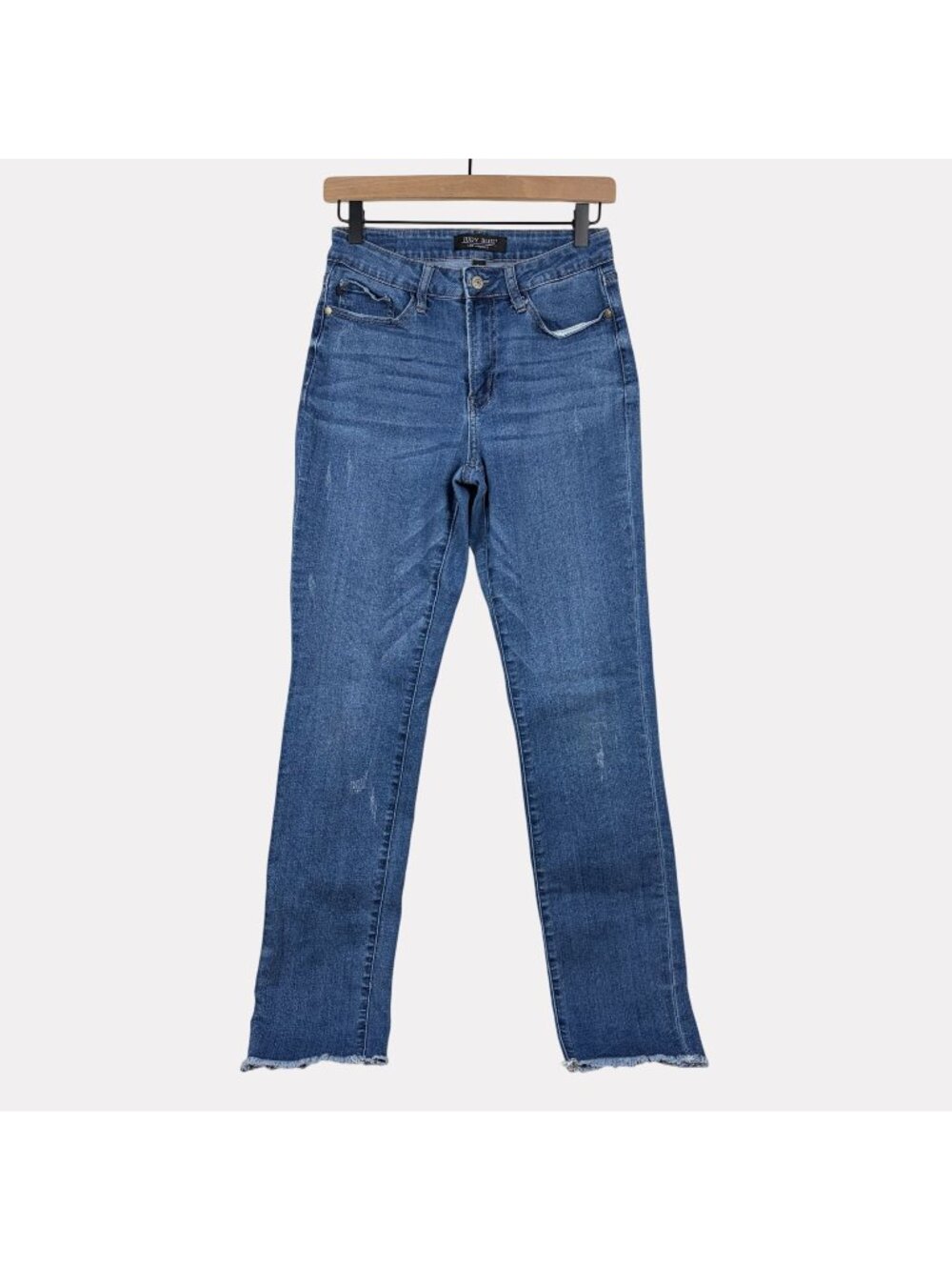 Judy Blue Straight Leg Raw Hem Jeans Womens 27 Medium Wash Blue Zip Fly